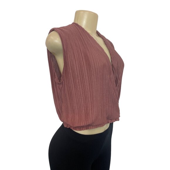 Mango Women's Dusty Pink Pleated Overlap Crop Top Shirt Sz S - NWT - Picture 2 of 7
